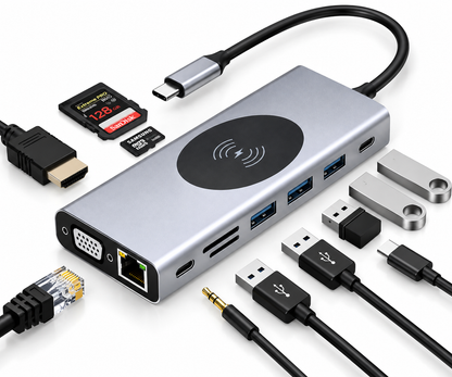 Adaptateur USB-C 13 en 1 - vue produit avec accessoires