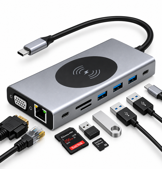 Adaptateur USB-C 13 en 1 - vue studio sur fond blanc