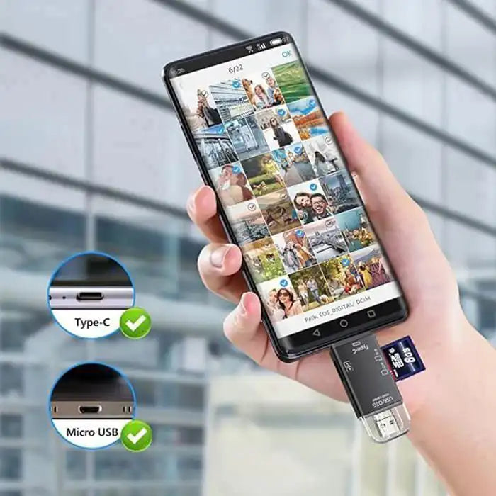Lecteur de cartes 6 en 1 Type-C et Micro USB pour smartphone