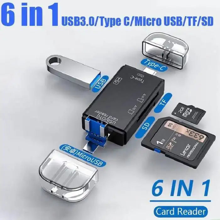 Lecteur de cartes 6 en 1 USB 3.0 Type-C Micro USB SD TF
