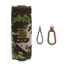 JBL Flip 7 camouflage – vue avant avec accessoires