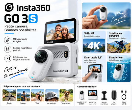 Insta360 GO 3S 128GB blanche au Maroc