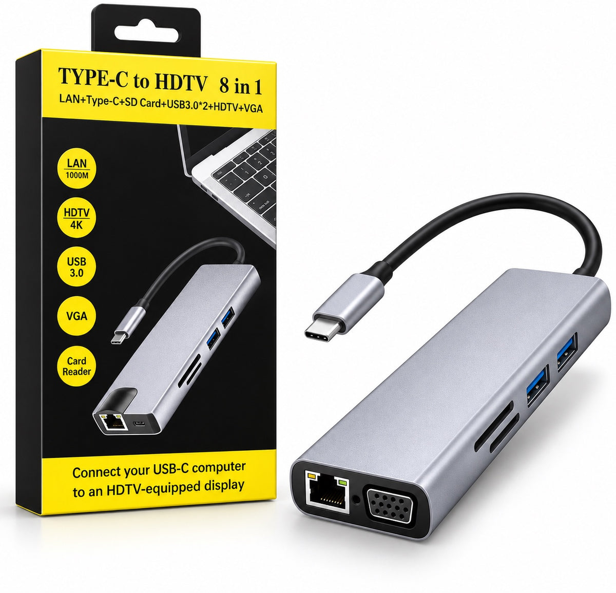 Adaptateur USB-C 8 en 1 - produit et emballage