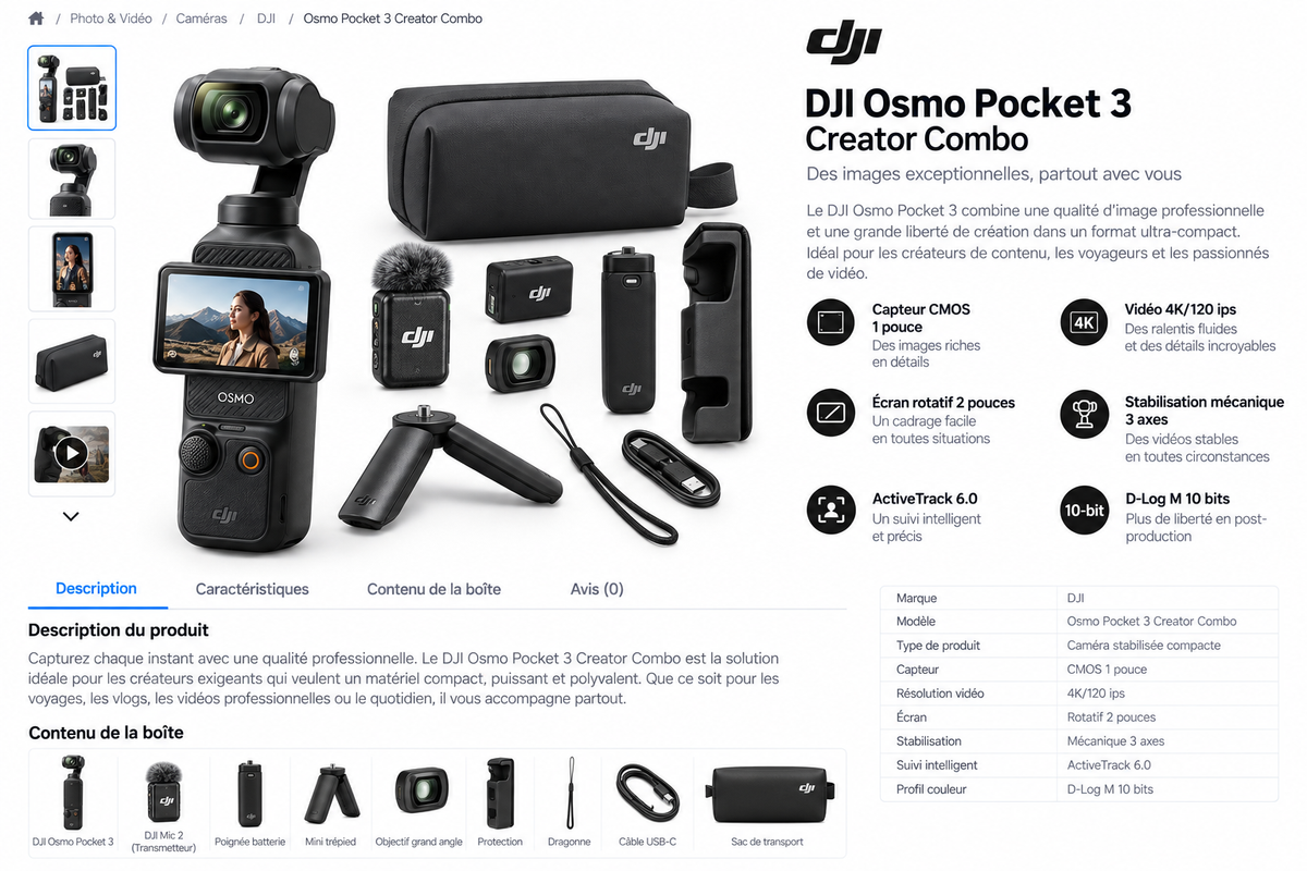 DJI Osmo Pocket 3 Creator Combo au Maroc
