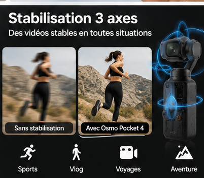 DJI Osmo Pocket 4 Creator Combo stabilisation 3 axes au Maroc