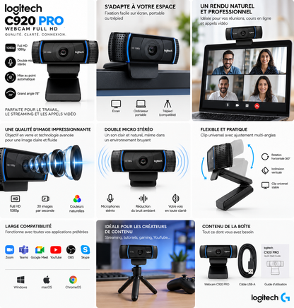 Logitech C920 PRO HD webcam - caractéristiques
