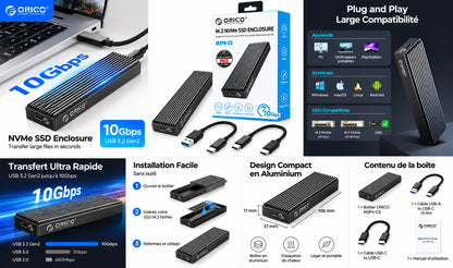 ORICO M2PV-C3 NVMe caractéristiques et contenu