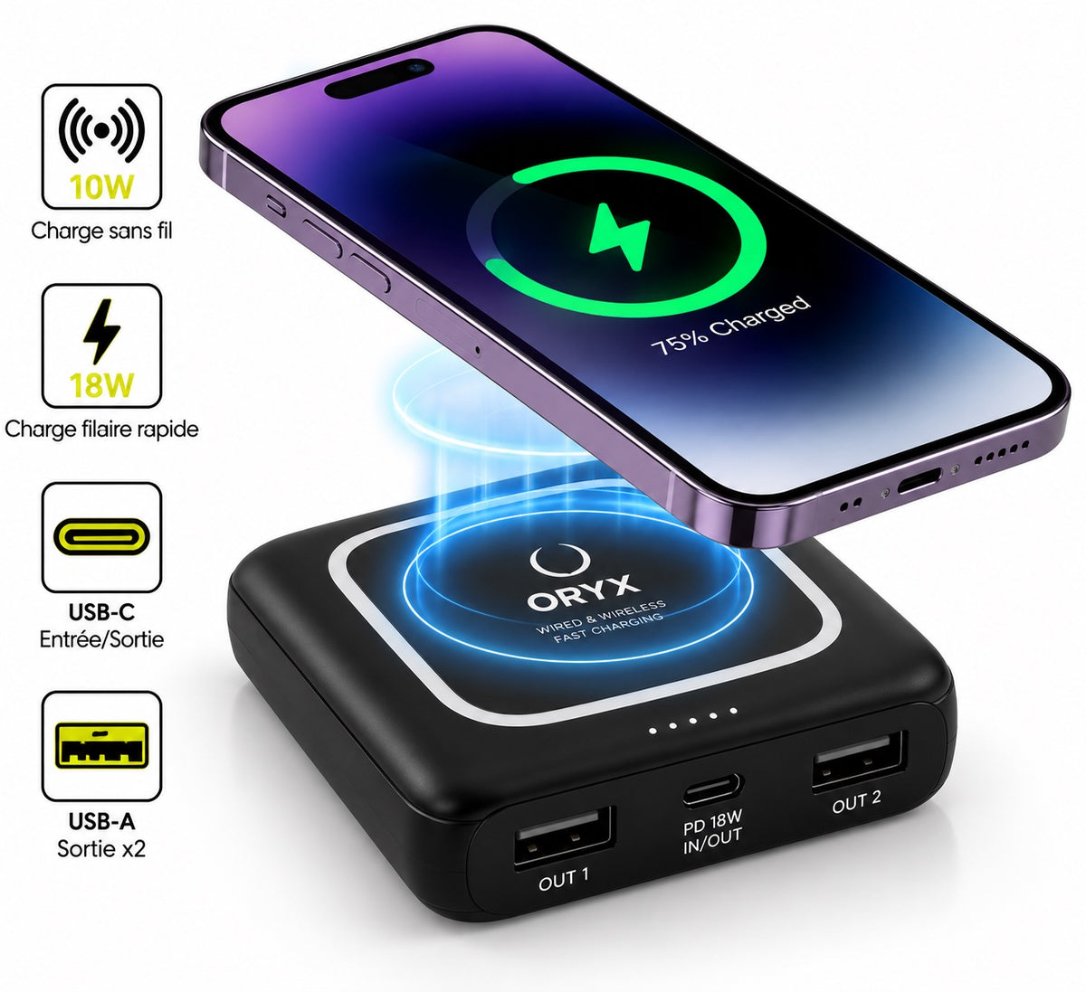 ORYX CUBE-10 10000mAh – noir avec câble