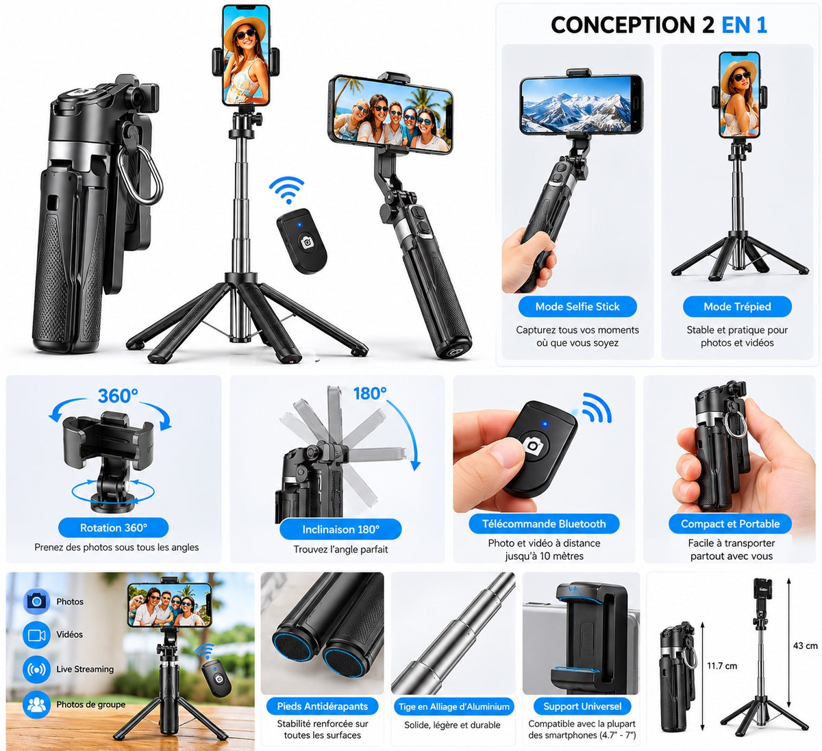 P15 Mini Selfie Stick - fonctionnalités et modes d’utilisation