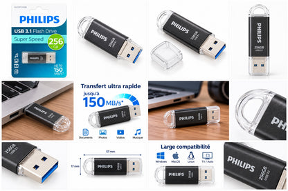 Philips 256GB USB 3.1 caractéristiques dimensions compatibilité